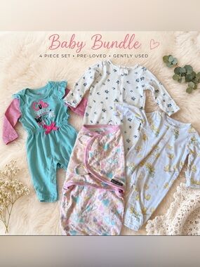 #35-BABY GIRL BUNDLE 🍼 Baby 4 Pc Bundle 0-3M w/Outfits ~SwaddleMe & Bamboo
